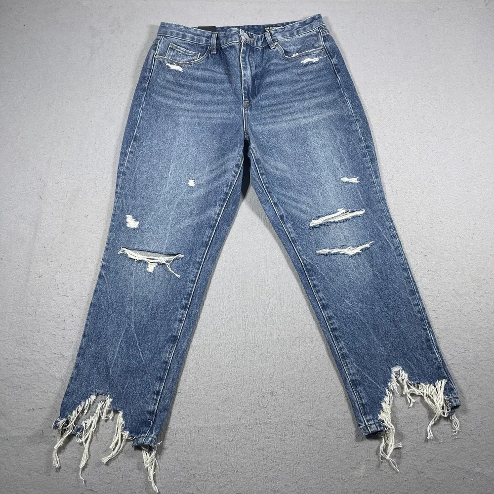 BlankNYC The Madison Crop Jeans Women 28 Blue Distressed High Rise Raw Hem NWT‎